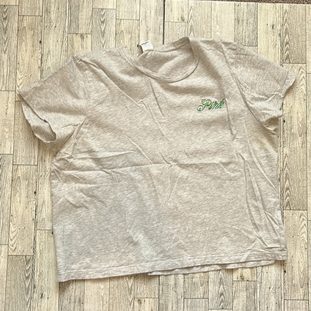 PINK Victorias Secret Gray Cropped T-Shirt - Picture 2 of 8